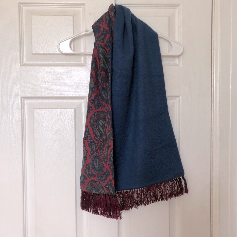 Sulka Scarf Cashmere/Silk muted blue gray and multi colored double-sided Scarf